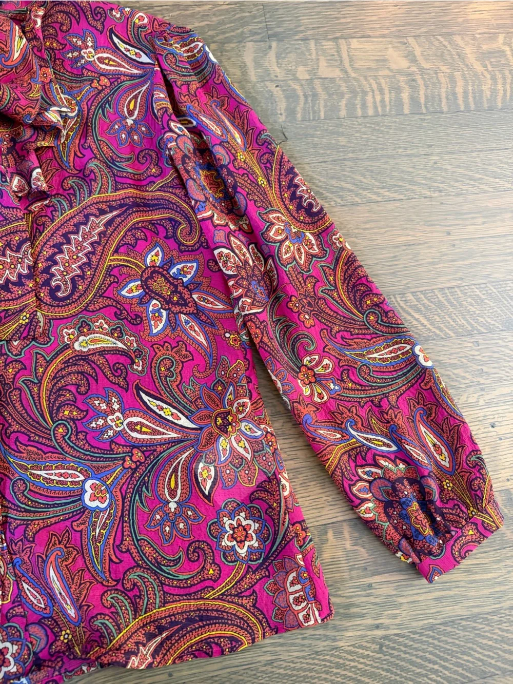 Etro Fuscia Pink Paisley Bow Front Button Down Blouse EUC Size 44 100% Silk - Picture 5 of 8